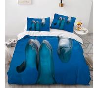 Super King Duvet Cover Sets Dolphin Brushed Soft Microfiber Mammals Double Bedding Set 3D Printed Zipper Quilt Cover 260x220cm and 2 Pillowcases 50x75 D-4312