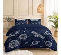 Super King Duvet Cover Sets Minimalist Science Fiction Bedding - Dark Blue Microfiber Bedding Sets Include Zipper Quilt Cover and 2 Pillowcases, Pixel Blocks Stars Soft Duvet Cover, 260 x 220 cm