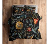 Super King Duvet Cover Sets Morris Style Bedding - 3 Piece with 2 Pillowcases, Vintage Art Floral Printed Design, for Bedroom Decor, Soft Brushed Microfiber, Zip Fastening - XI914