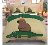 Super King Duvet Cover Sets Premium Brushed Microfiber Duvet Cover Capybaras Crocodiles Ultrasoft Hypoallergenic Reversible 3 Pcs Bedding Set With Zipper Closure, Khaki Cartoon Animals 220 X 260 Cm