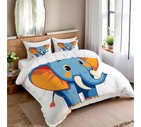 Super King Duvet Cover Sets Premium Brushed Microfiber Duvet Cover Cartoon Elephant Print Ultrasoft Hypoallergenic Reversible 3 Pcs Bedding Set With Zipper Closure, Simple Animal 220 X 260 Cm