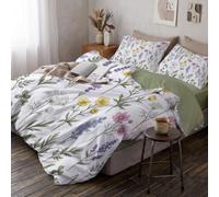 Super King Duvet Cover Sets - Retro Plants Flowers Bedding Set with Pillowcases | Ultrasoft Microfiber Non Iron Forget-Me-Not Buttercup Fern Quilt Cover with Zipper Closure, Sage Green, 260x220cm