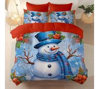 Super King Duvet Cover Sets, Reversible Cute Christmas Snowman Branches Printed Bedding Bed Set, Brushed Microfiber Hypoallergenic Color Quilt Covers, 260 x 220 cm for autumn and winter use