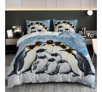 Super King Duvet Cover Sets - Soft & Breathable Brushed Microfibre Animal Penguin Family Duvet Cover for Adults - Zipper Quilt Cover Set, Easy Care Antarctic Snow Scene Bedding Set