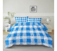 Super King Duvet Cover Sets - Soft Geometric Blue White Squares Stripes Bedding Set Abstract Duvet Cover 260 x 220 cm, Lightweight Breathable Bedding with Pillowcases for Kids Girls Teens Adults