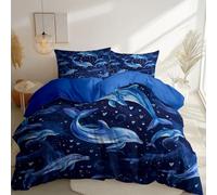 Super King Duvet Cover Sets Soft Printed Bedding Set - Blue Premium Microfiber Reversible Duvet Cover, Duvet Covers with Pillowcases Zipper Closure Watercolor Fantasy Love Dolphin