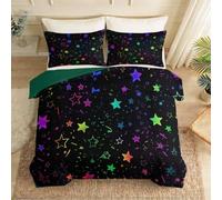 Super King Duvet Cover Sets - Star Punctuation Line Gradient Color Block Non Iron Microfiber 260 x 220 cm Quilt Covers, Cartoon Minimalist Reversible Anti-Pilling Hypoallergenic Bedding Set, Green