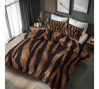 Super King Duvet Cover Tiger Stripes Super King Size Bedding Super Soft Print Microfibre, Khaki Quilt Cover with Zipper Closure and 2 Pillowcases 19"x29" for boy girls