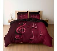 Super King Duvet Set, 3D Minimal Elegant Musical Notes Premium Brushed Microfiber 260 x 220 cm, Ultra Soft Reversible Luxury Quilt Cover Bedding Set With Zipper Closure, Espresso Brown