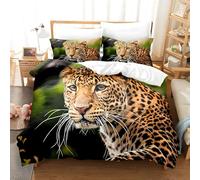 Super King Duvet Set- 3PcsCheetah face Double Bedding Set, Natural Microfiber Breathable Soft Quilt Covers with Zipper and 2 Pillowcases（50x75cm） ZP563