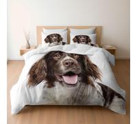 Super King Duvet Set, Happy Springer Spaniel Premium Brushed Microfiber 260 x 220 cm, Ultra Soft Reversible Luxury Quilt Cover Bedding Set With Zipper Closure, White
