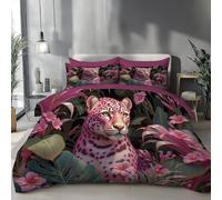 Super King Duvet Set Premium Brushed Microfiber Duvet Cover Realistic Animals Ultrasoft Hypoallergenic Duvets Leopard In The Jungle Cover Set Non Iron Luxury Bedding Sets with Pillowcases Pink