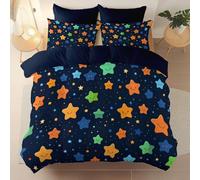 Super King Duvet Set Soft Cartoon Cute Stars Printed Bedding Set, Color Warm Fluffy Brushed Microfiber Duvet Cover with zipper, for autumn and winter use 260 x 220 cm