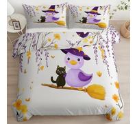 Super King Duvet Set, Soft Cartoon Halloween Flowers Animals Duck Printed Bedding Set Cream Brushed Microfiber Duvet Cover with Zipper Closure - 260 x 220 cm Suitable for autumn and winter use