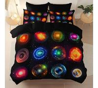 Super King Duvet Set Soft Warm Minimalist Bright Planetary Printed Bedding Set, Colorful Brushed Microfiber Fluffy Duvet Cover with zipper for children and teenagers - 260 x 220 cm