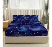 Super King Fitted Sheet, 180 x 200 cm - 30 cm Deep Pocket, Spin Galaxy, Super Soft Brushed Microfibre, Anti-Wrinkle, Breathable & Fade-Resistant Bedsheet - Blue
