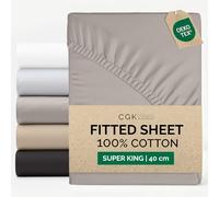 Super King Fitted Sheet 180x200 cm - 100% Cotton Sateen 400 Thread Count - Extra Deep Fitted Sheet for Mattresses up to 40 cm (16") - Soft, Breathable, Wrinkle Free - OEKO-TEX Certified - Light Grey