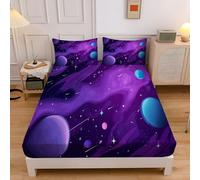 Super King Fitted Sheet 180x200cm with 2 Pillowcases, Purple, Brushed Microfiber Ultra Soft Super King Bed Sheets,Breathable 30 cm Deep Universe Galaxy Blue Space Fitted Sheets