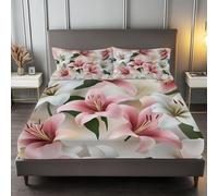 Super King Fitted Sheet 30 cm Deep, Modern Lily Elegance Brushed Microfiber Ultra Soft No-Iron Wrinkle-Resistant Fitted Bed Sheets Hypoallergenic Breathable Sheets, Cream