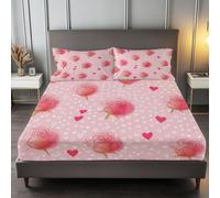Super King Fitted Sheet 30 cm Deep, Plant Rose Polka Dots Brushed Microfiber Ultra Soft No-Iron Wrinkle-Resistant Fitted Bed Sheets Hypoallergenic Breathable Sheets, Pink