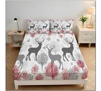 Super King Fitted Sheet 30cm Deep Fit - Soft Microfibre Gray Deer Snowflake Pattern Grey Fitted Bed Sheets with 2 Envelope Pillowcases,180×200 cm (Fits Mattress Up to 30cm Deep)