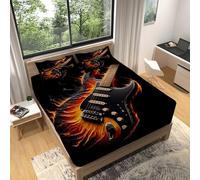 Super King Fitted Sheet Bass Guitar Musical Instrument Black Bed Sheets Extra Deep 12inch, Fitted Sheets Soft Brushed Microfiber, Fitted Sheet Set for Children and Adults with 2x Pillowcases