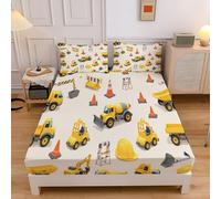 Super King Fitted Sheet Beige, Extra Deep Pocket Bed Fitted 12 inch 30 cm, Cartoon Bulldozer Construction Site Car Ultra Soft Microfiber Bottom Sheet, 180x200cm