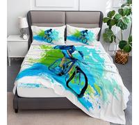 Super King Fitted Sheet Graffiti Mountain Bike Man, Deep Pocket 30 cm Easy Care, Breathable Soft Fabric, Shrinkage and Fade Resistant Fitted Sheet with 2 Pillow Cases, Light Color