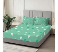 Super King Fitted Sheet Green, Cute Heart-Shaped Pattern Simple 30 cm Deep Pocket Hotel Quality Bedding - Soft Microfibre & Breathable Bed Cover Super King Bed - Anti-Wrinkle Easy Care Fitted Sheets