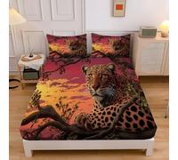 Super King Fitted Sheet Orange, Extra Deep Pocket Bed Fitted 12 inch 30 cm, Abstract Leopard Grassland Sunset Sky Ultra Soft Microfiber Bottom Sheet, 180x200cm