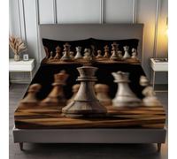 Super King Fitted Sheet Realistic Chess Blur, Khaki Extra Deep 12 inch Fitted Sheets Soft Brushed Microfiber Bedding Set for Children and Adults with 2 Pillowcases