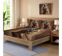 Super King Fitted Sheet Retro Flag Brown Bed Sheets Extra Deep 12inch, American Soldiers Soft Brushed Microfiber Fitted Sheets Set for Children and Adults with 2x Pillowcases