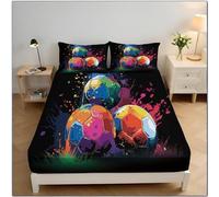 Super King Fitted Sheets, Paint Football Pattern Vector Art Style Print Soft Microfibre Fitted Bed Sheets, 30cm Deep Pocket, Anti-Slip Bedsheets with 2 Pillowcase, Colorful