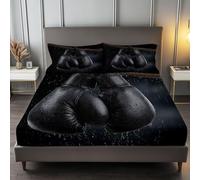 Super King Fitted Sheets, Soft Microfibre Fitted Bed Sheets, Fade Resistant Deep Pocket 30cm Fitted Sheet 180 x 200 cm, Hyperrealistic Sports Boxing Lifelike Prints Bedsheets Black