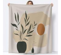 Super King Flannel Fleece Throw Blankets Abstract Plant Vase Simple Soft Cozy Print Throw, Fluffy Fall Blanket Plush Home Decor for Couch Bed Sofa Living Room Bedroom, Cream