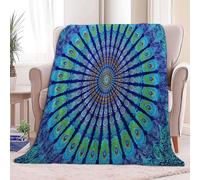 Super King Flannel Fleece Throw Blankets Animal Peacock Feathers Elegance Soft Cozy Print Throw, Fluffy Fall Blanket Plush Home Decor for Couch Bed Sofa Living Room Bedroom, Blue-Purple