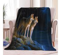 Super King Flannel Fleece Throw Blankets Animal Wolf Rock Soft Cozy Print Throw, Fluffy Fall Blanket Plush Home Decor for Couch Bed Sofa Living Room Bedroom, Dark Blue