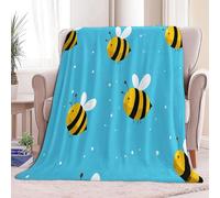 Super King Flannel Fleece Throw Blankets Cartoon Bee Children'S Design Soft Cozy Print Throw, Fluffy Fall Blanket Plush Home Decor for Couch Bed Sofa Living Room Bedroom, Blue