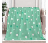 Super King Flannel Fleece Throw Blankets Cute Heart-Shaped Pattern Simple Soft Cozy Print Throw, Fluffy Fall Blanket Plush Home Decor for Couch Bed Sofa Living Room Bedroom, Green