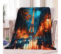 Super King Flannel Fleece Throw Blankets Night View Of The Eiffel Tower In Paris Soft Cozy Print Throw, Fluffy Fall Blanket Plush Home Decor for Couch Bed Sofa Living Room Bedroom, Black