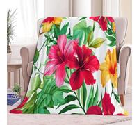Super King Flannel Fleece Throw Blankets Tropical Flowers And Leaves Soft Cozy Print Throw, Fluffy Fall Blanket Plush Home Decor for Couch Bed Sofa Living Room Bedroom, Color