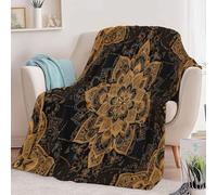 Super King Flannel Fleece Throw Blankets Vintage Mandala Luxury Pattern Soft Cozy Print Throw, Fluffy Fall Blanket Plush Home Decor for Couch Bed Sofa Living Room Bedroom, Golden