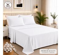 (Super King Flat Sheet, White) Premium 100% Egyptian Cotton Flat Sheet - Hotel Luxury Bedding - Soft & Breathable