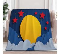 Super King Fleece Throw Blanket Blue, Simple Star And Moon Pattern No Shed No Pilling Soft Warm Sofa Throw Reversible Bed Throws for Bed Sofa Couch