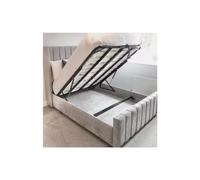 (Super King, Grey Plush with Gas Lift) Luxury Winged Panel Plush Upholstered Velvet Bed Frame Optional Gaslift Ottoman Storage