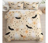 Super King Khaki Duvet Cover, Soft Anti-Allergy Cartoon Bats Ghosts Stars Printed Bedding Set Brushed Microfiber Duvet Covers with zipper - 260 x 220 cm Suitable for family couple children