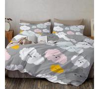 Super king Light Gray Duvet Cover Set,Simple Cartoon Style Reversible Bedding Set With Zip Closure,Cute Cloud Illustrations Soft MicrofibreKids Duvet Cover 260 × 220 cm with 50x75 cm Pillowcase