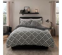 Smart Living Luxurious Geometric Jacquard Fleece Duvet Cover With Pillowcases In Charcoal Charcoal Super King
