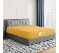 (Super King, Mustard) Fitted Bed Sheets Poly Cotton Single Double King