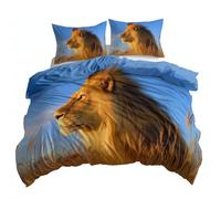 Super King Navy Blue Duvet Cover, Soft Anti-Allergy Nature Grassland Animals Lion Printed Bedding Set Brushed Microfiber Duvet Covers with zipper - 260 x 220 cm Suitable for family couple children